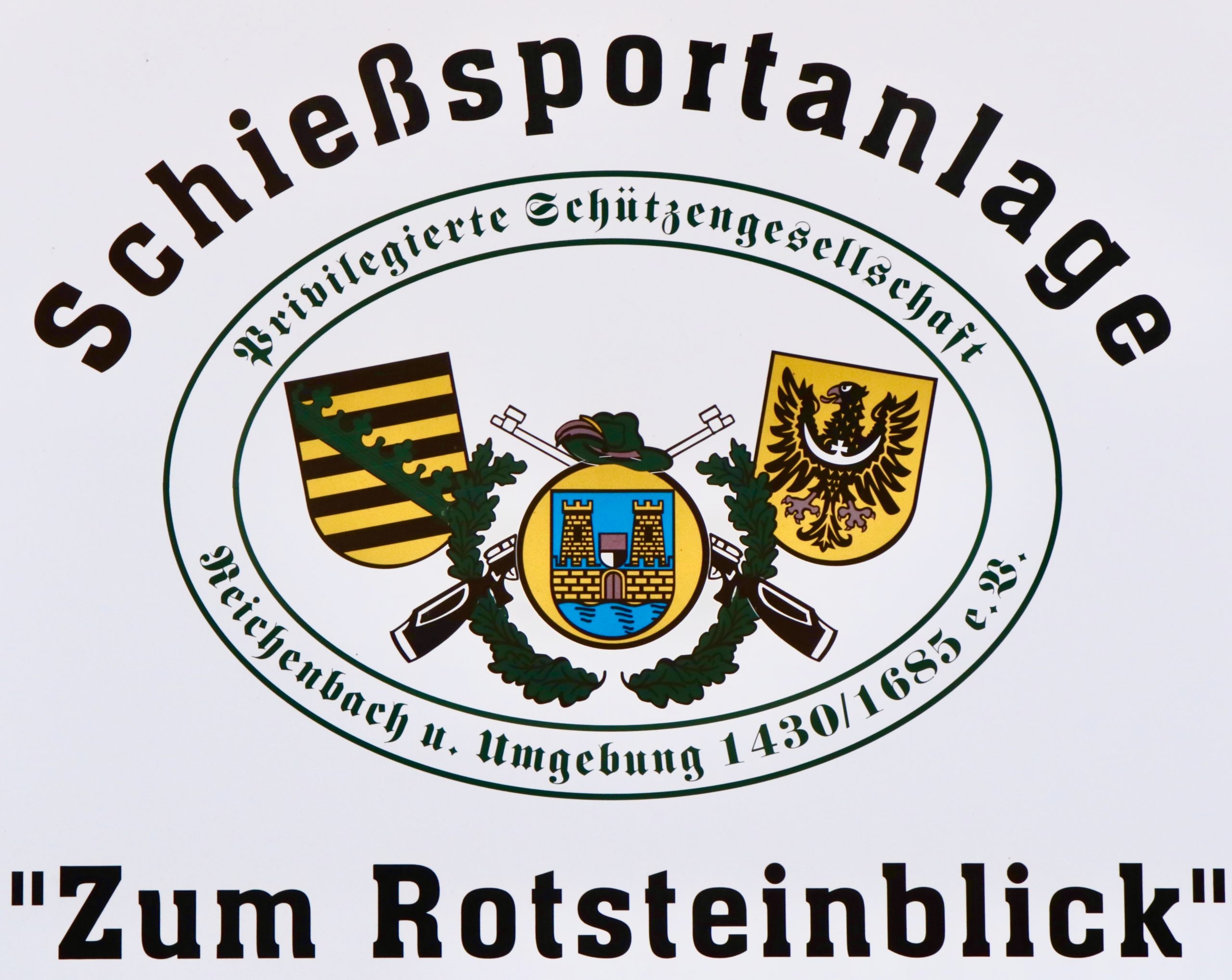 Schild der Schießsportanlage des PSG Reichenbach u. U. 1430/1685 e. V.